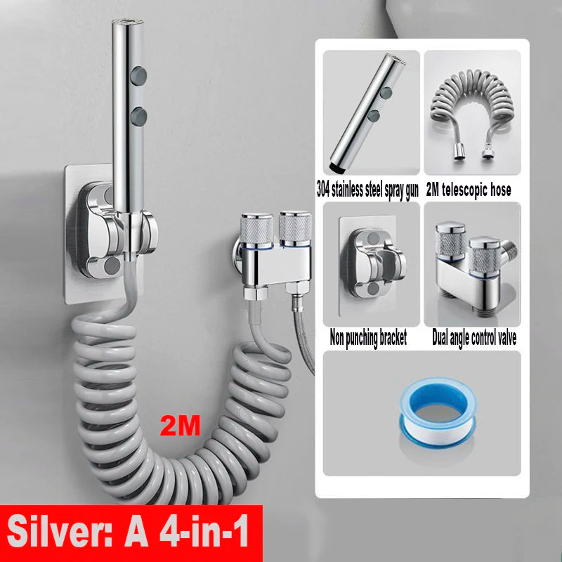 Handheld Toilet Bidet Faucet Rain Sprayer Stainless Steel Dual Button Bidet Sprayer Set Handheld Sprayer Shower Self-Cleaning