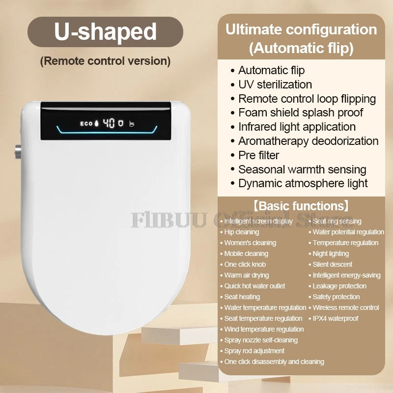 Smart Bidet Toilet Seat Cover with Wireless Remote Multiple Spray Modes Heated Seat Warm Water Air Dryer Toilet Lid Elongated