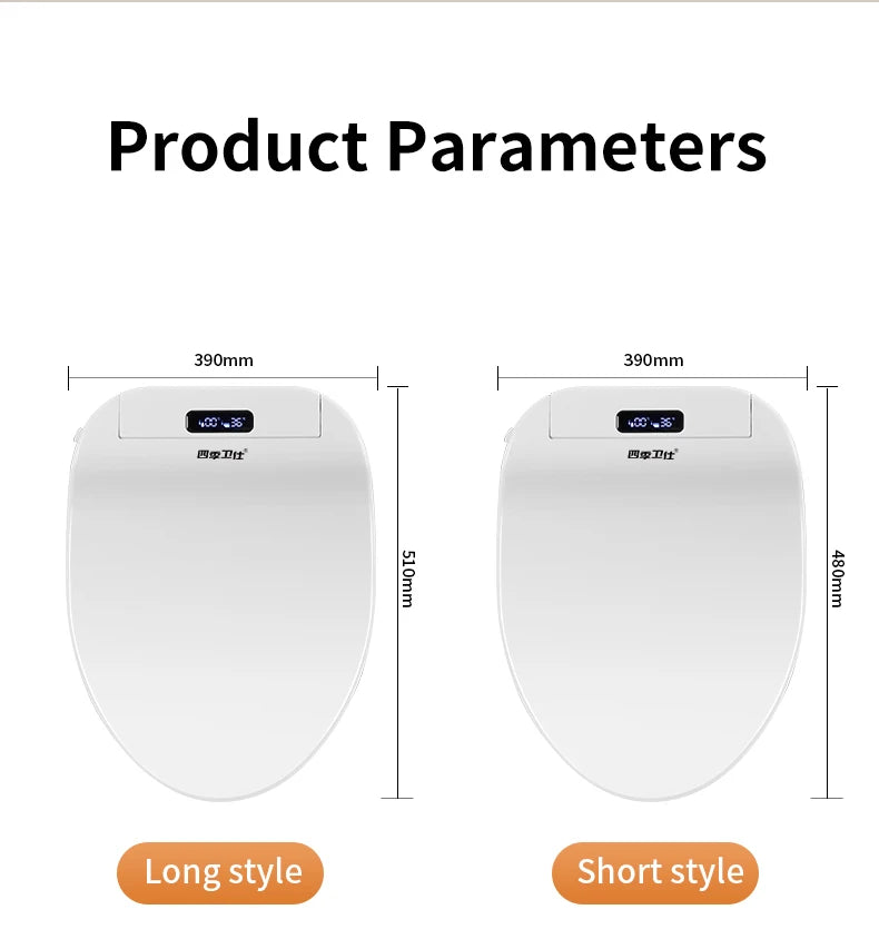 Smart bathroom toilet seat with remote control, heated seat, slow closing, drying, warm water, night light, WC smart sensor seat