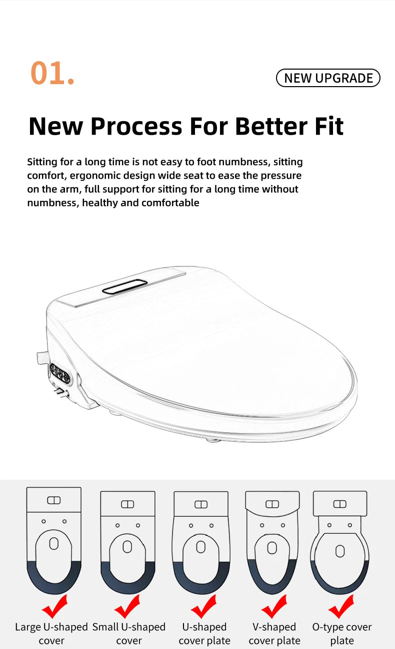 Smart bathroom toilet seat with remote control, heated seat, slow closing, drying, warm water, night light, WC smart sensor seat
