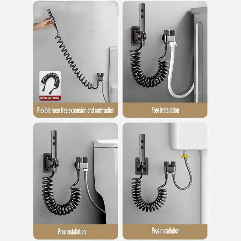 Handheld Toilet Bidet Faucet Rain Sprayer Stainless Steel Dual Button Bidet Sprayer Set Handheld Sprayer Shower Self-Cleaning