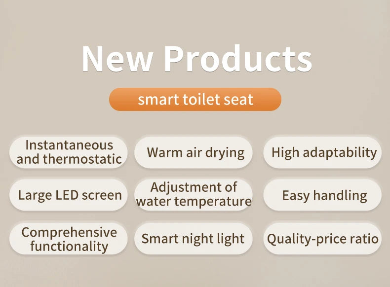 Smart bathroom toilet seat with remote control, heated seat, slow closing, drying, warm water, night light, WC smart sensor seat
