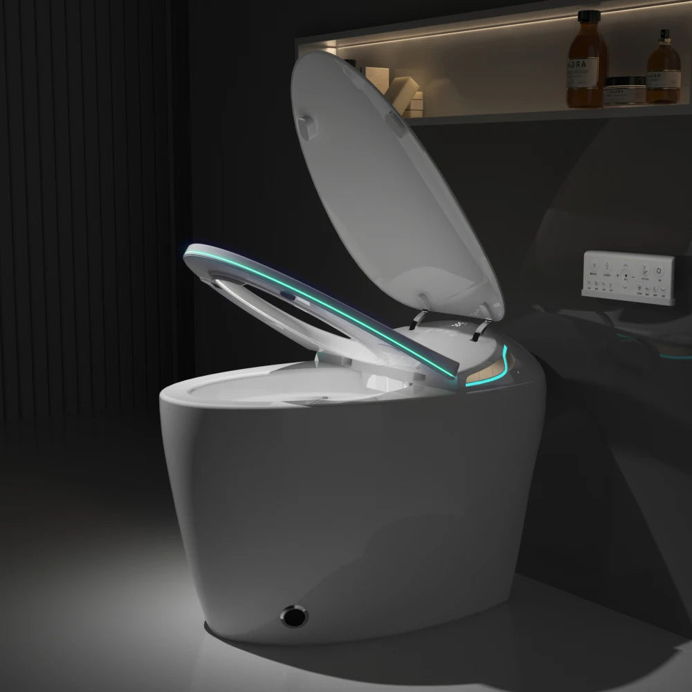 Unique Smart Toilet with Built In Bidet, Intelligent One Piece Toilet For Modern Bathroom, Auto Open/Close Seat, Foot Sensor