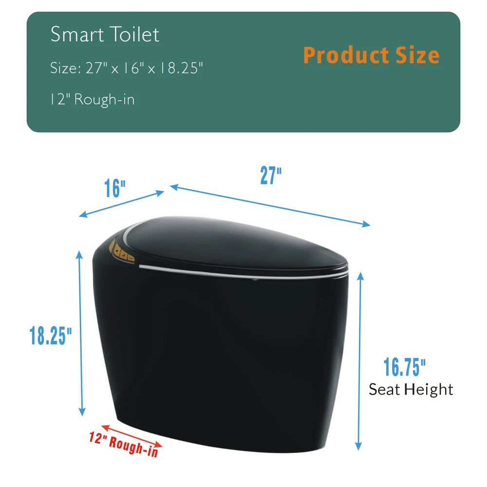 Unique Smart Toilet with Built In Bidet, Intelligent One Piece Toilet For Modern Bathroom, Auto Open/Close Seat, Foot Sensor