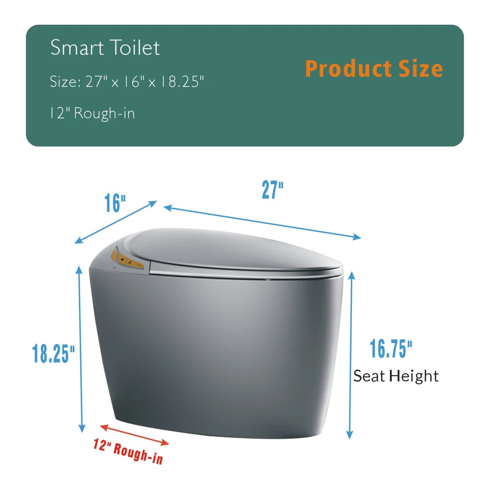 Unique Smart Toilet with Built In Bidet, Intelligent One Piece Toilet For Modern Bathroom, Auto Open/Close Seat, Foot Sensor