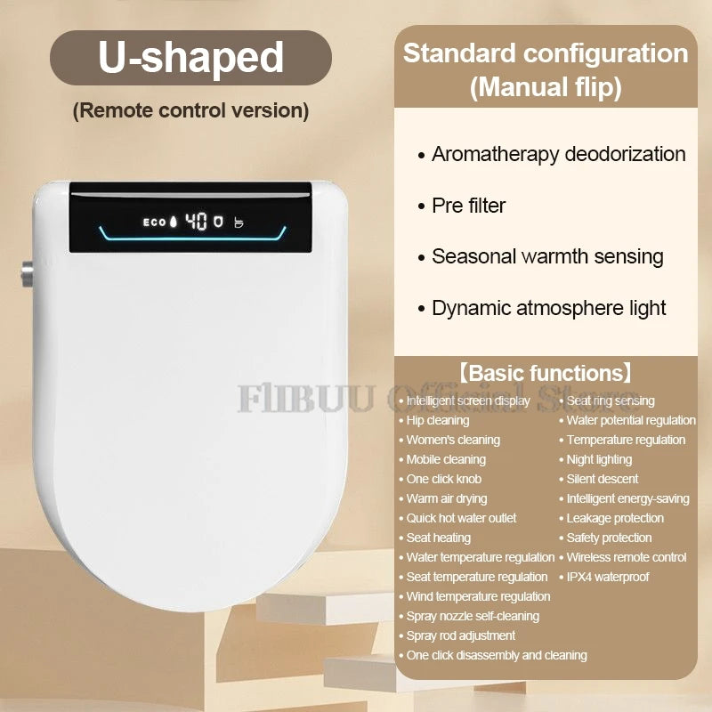 Smart Bidet Toilet Seat Cover with Wireless Remote Multiple Spray Modes Heated Seat Warm Water Air Dryer Toilet Lid Elongated
