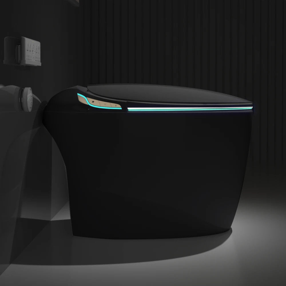 Unique Smart Toilet with Built In Bidet, Intelligent One Piece Toilet For Modern Bathroom, Auto Open/Close Seat, Foot Sensor