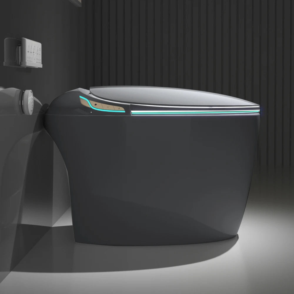 Unique Smart Toilet with Built In Bidet, Intelligent One Piece Toilet For Modern Bathroom, Auto Open/Close Seat, Foot Sensor