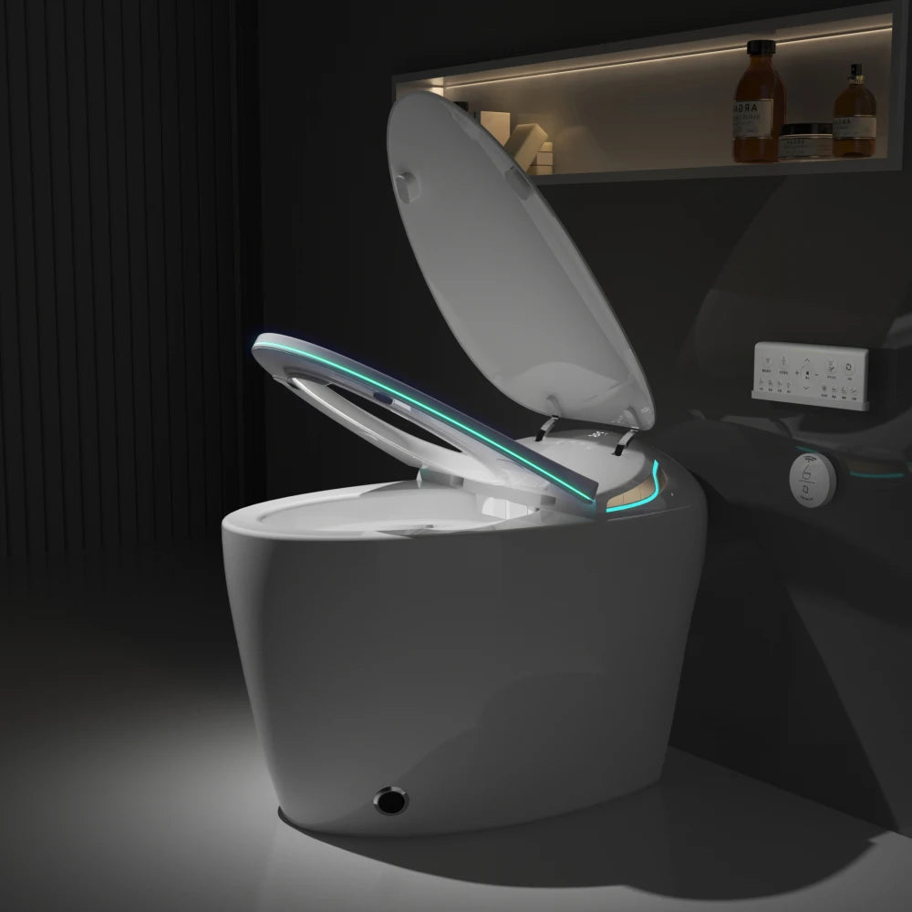 Unique Smart Toilet with Built In Bidet, Intelligent One Piece Toilet For Modern Bathroom, Auto Open/Close Seat, Foot Sensor