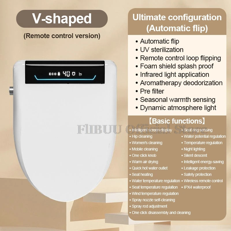 Smart Bidet Toilet Seat Cover with Wireless Remote Multiple Spray Modes Heated Seat Warm Water Air Dryer Toilet Lid Elongated