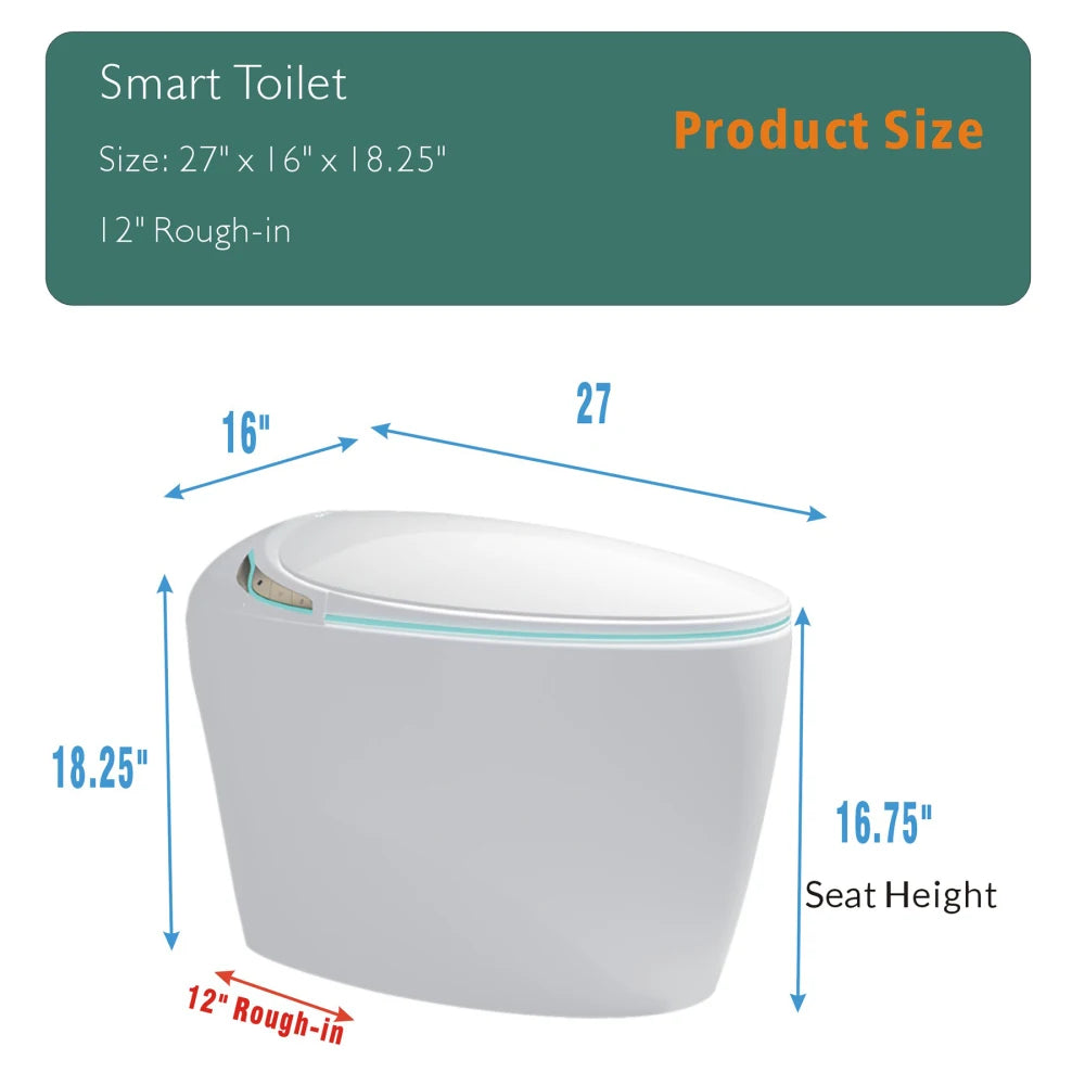 Unique Smart Toilet with Built In Bidet, Intelligent One Piece Toilet For Modern Bathroom, Auto Open/Close Seat, Foot Sensor