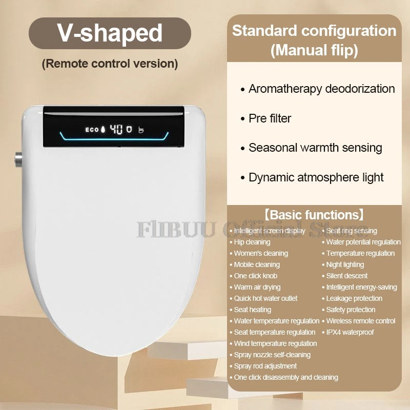Smart Bidet Toilet Seat Cover with Wireless Remote Multiple Spray Modes Heated Seat Warm Water Air Dryer Toilet Lid Elongated