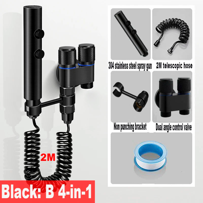 Handheld Toilet Bidet Faucet Rain Sprayer Stainless Steel Dual Button Bidet Sprayer Set Handheld Sprayer Shower Self-Cleaning