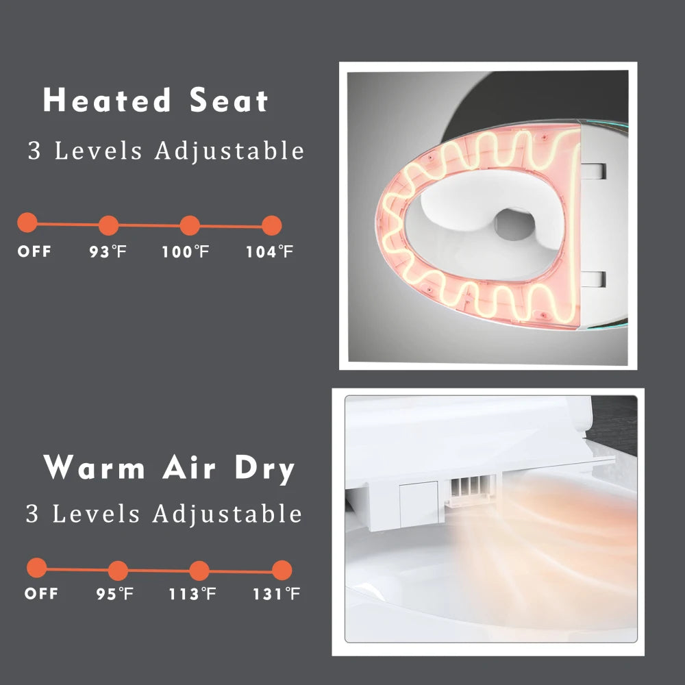 Unique Smart Toilet with Built In Bidet, Intelligent One Piece Toilet For Modern Bathroom, Auto Open/Close Seat, Foot Sensor