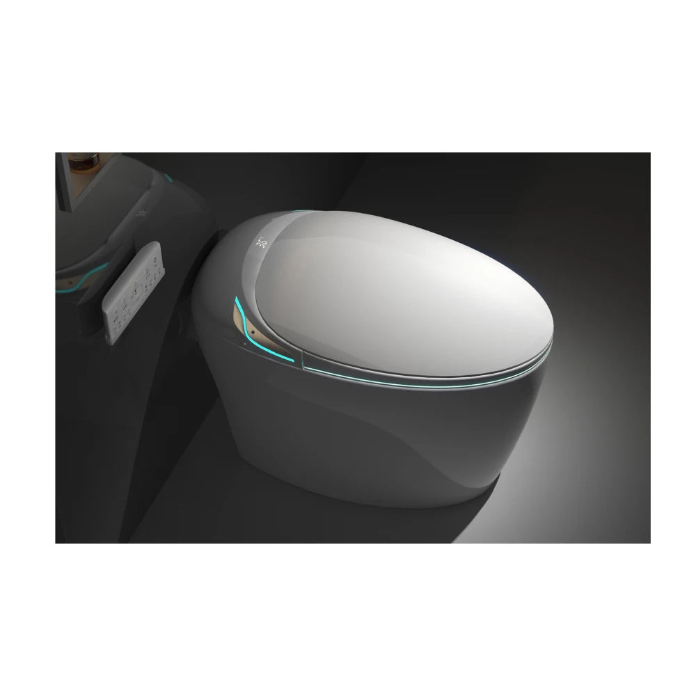 Unique Smart Toilet with Built In Bidet, Intelligent One Piece Toilet For Modern Bathroom, Auto Open/Close Seat, Foot Sensor