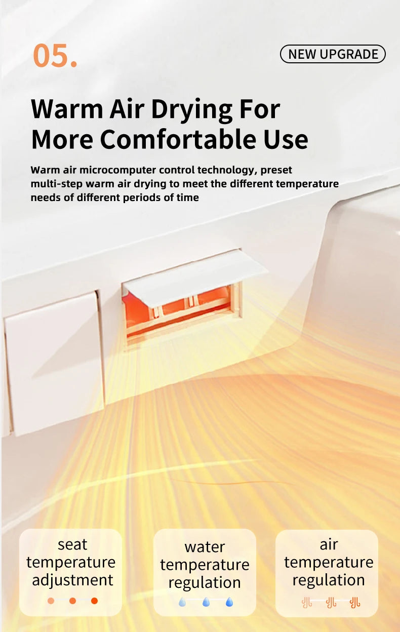 Smart bathroom toilet seat with remote control, heated seat, slow closing, drying, warm water, night light, WC smart sensor seat