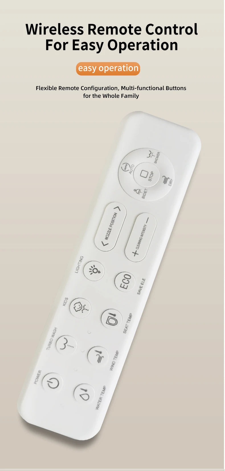 Smart bathroom toilet seat with remote control, heated seat, slow closing, drying, warm water, night light, WC smart sensor seat