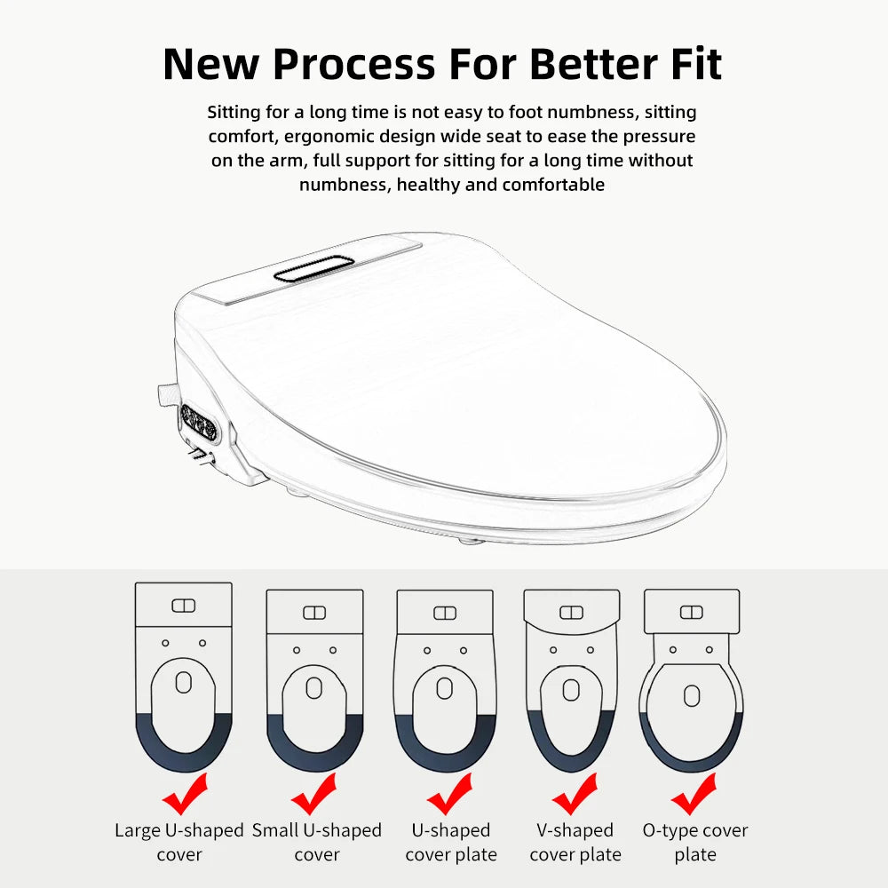 Smart bathroom toilet seat with remote control, heated seat, slow closing, drying, warm water, night light, WC smart sensor seat