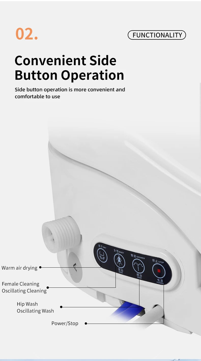 Smart bathroom toilet seat with remote control, heated seat, slow closing, drying, warm water, night light, WC smart sensor seat