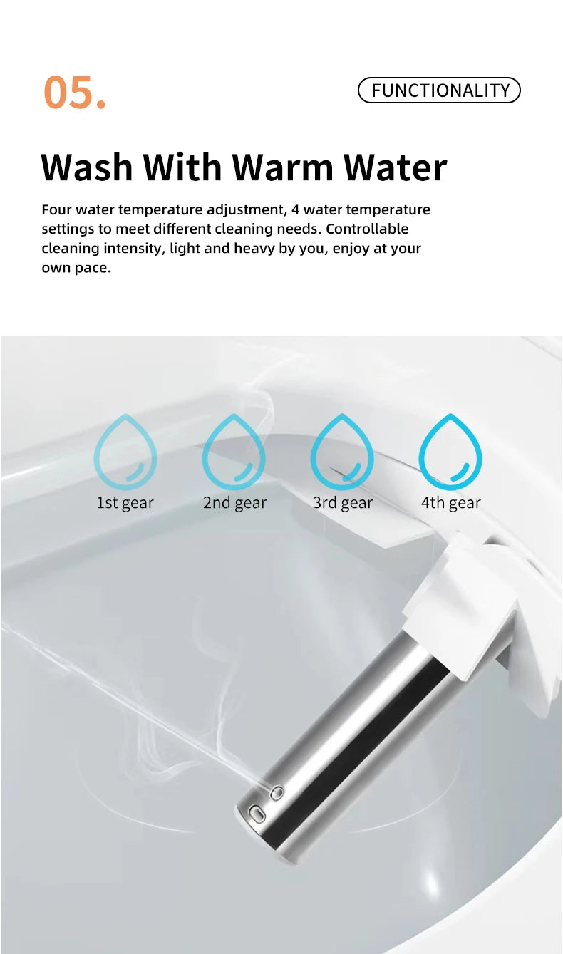 Smart bathroom toilet seat with remote control, heated seat, slow closing, drying, warm water, night light, WC smart sensor seat