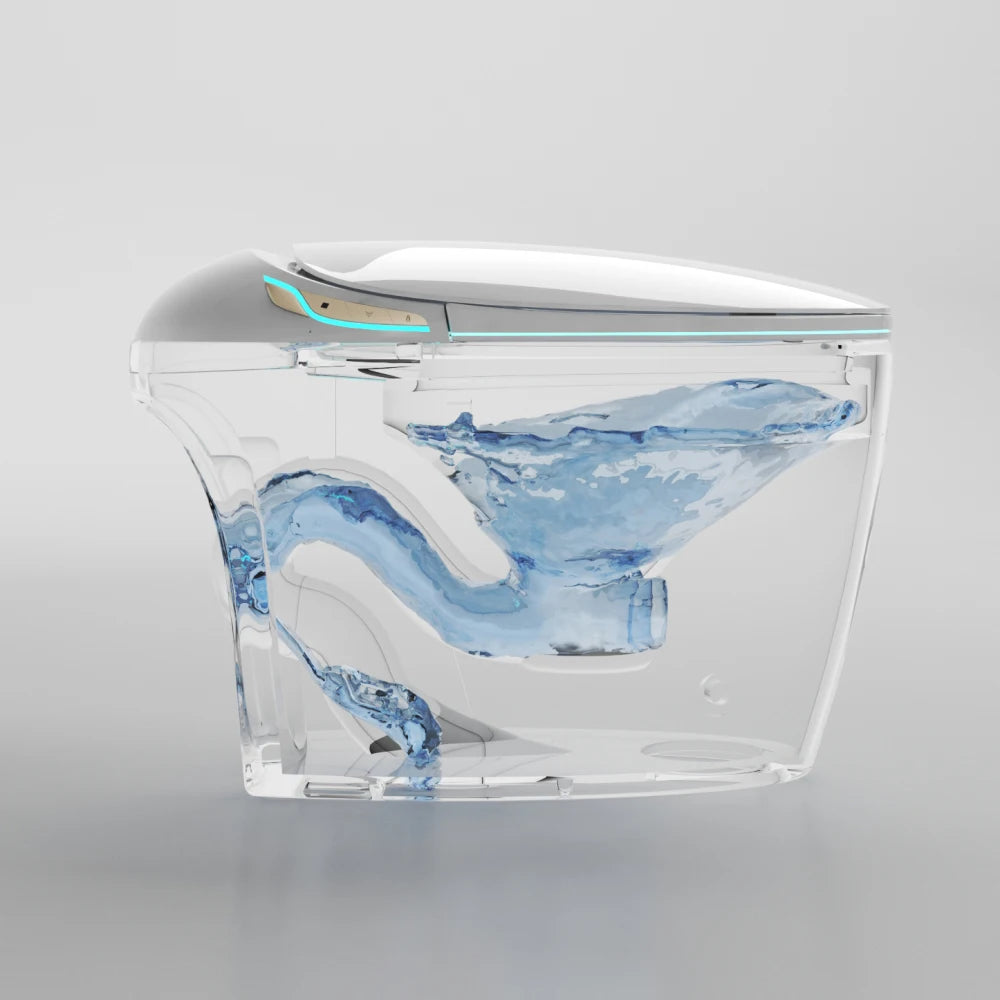 Unique Smart Toilet with Built In Bidet, Intelligent One Piece Toilet For Modern Bathroom, Auto Open/Close Seat, Foot Sensor