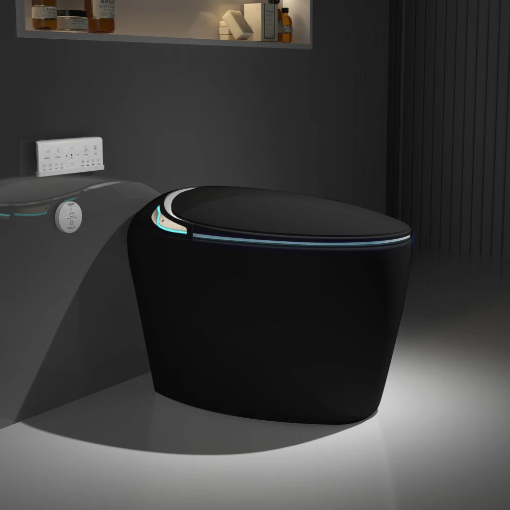 Unique Smart Toilet with Built In Bidet, Intelligent One Piece Toilet For Modern Bathroom, Auto Open/Close Seat, Foot Sensor