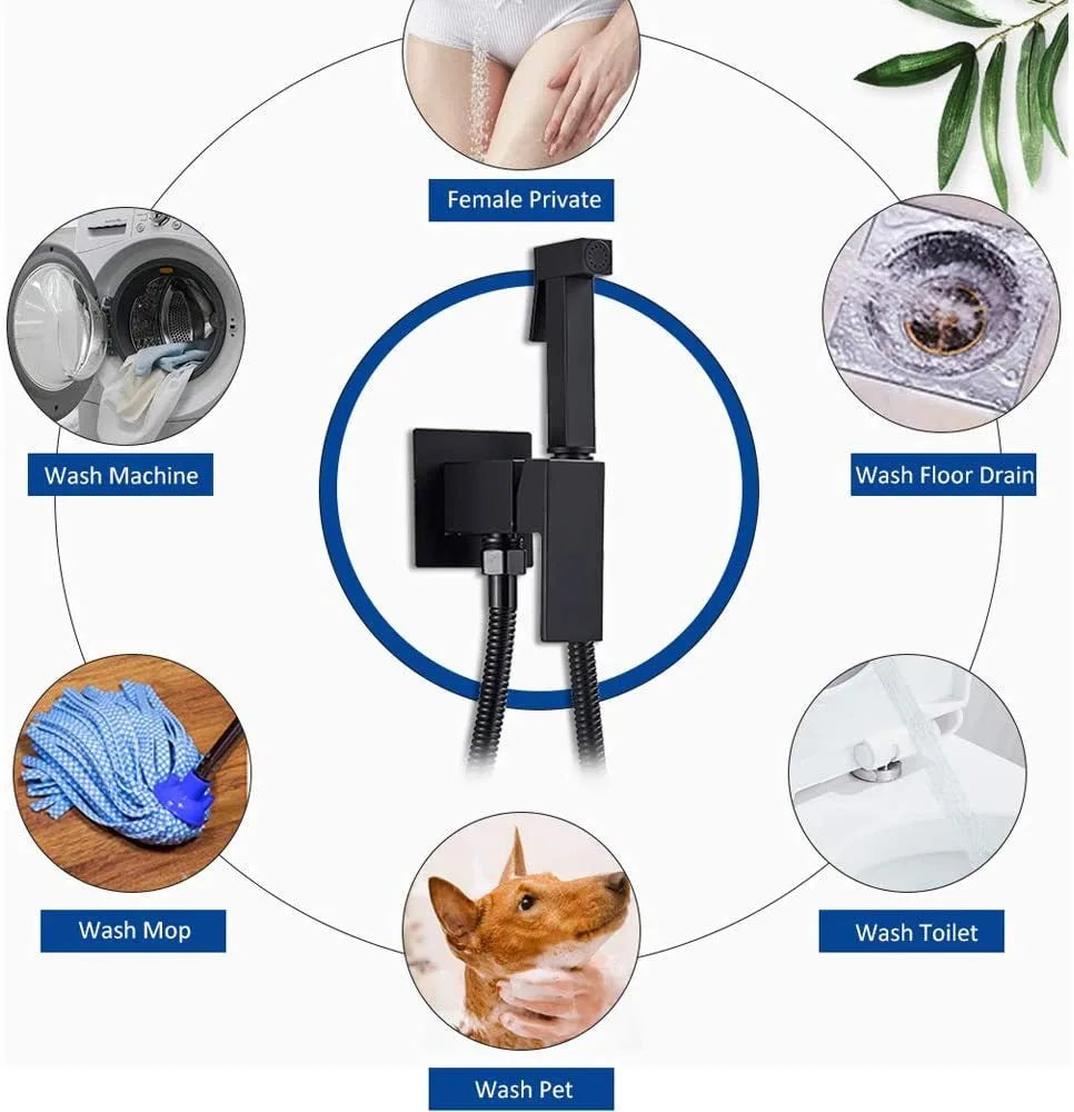 Brass Bidet Faucet Single Cold Water Tap Handheld Bidet Spray Shower Set Toilet Shattaf Sprayer Douche Hygienic Shower Black