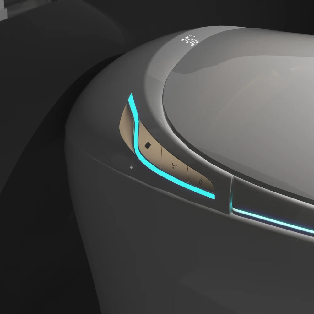 Unique Smart Toilet with Built In Bidet, Intelligent One Piece Toilet For Modern Bathroom, Auto Open/Close Seat, Foot Sensor