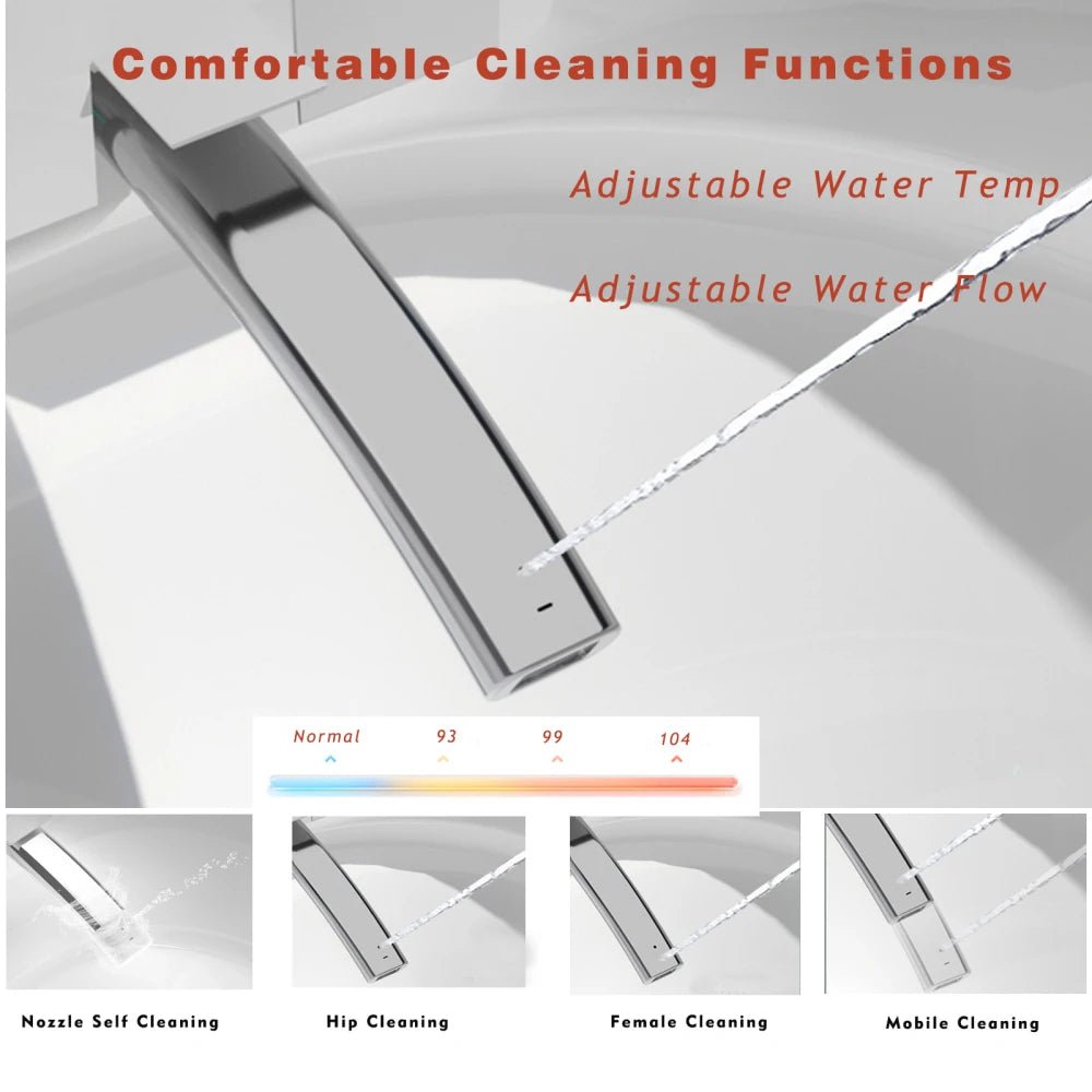 Unique Smart Toilet with Built In Bidet, Intelligent One Piece Toilet For Modern Bathroom, Auto Open/Close Seat, Foot Sensor