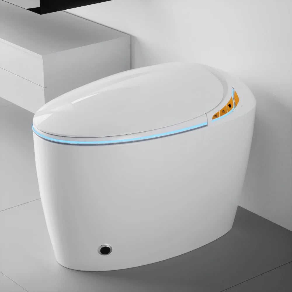 Unique Smart Toilet with Built In Bidet, Intelligent One Piece Toilet For Modern Bathroom, Auto Open/Close Seat, Foot Sensor