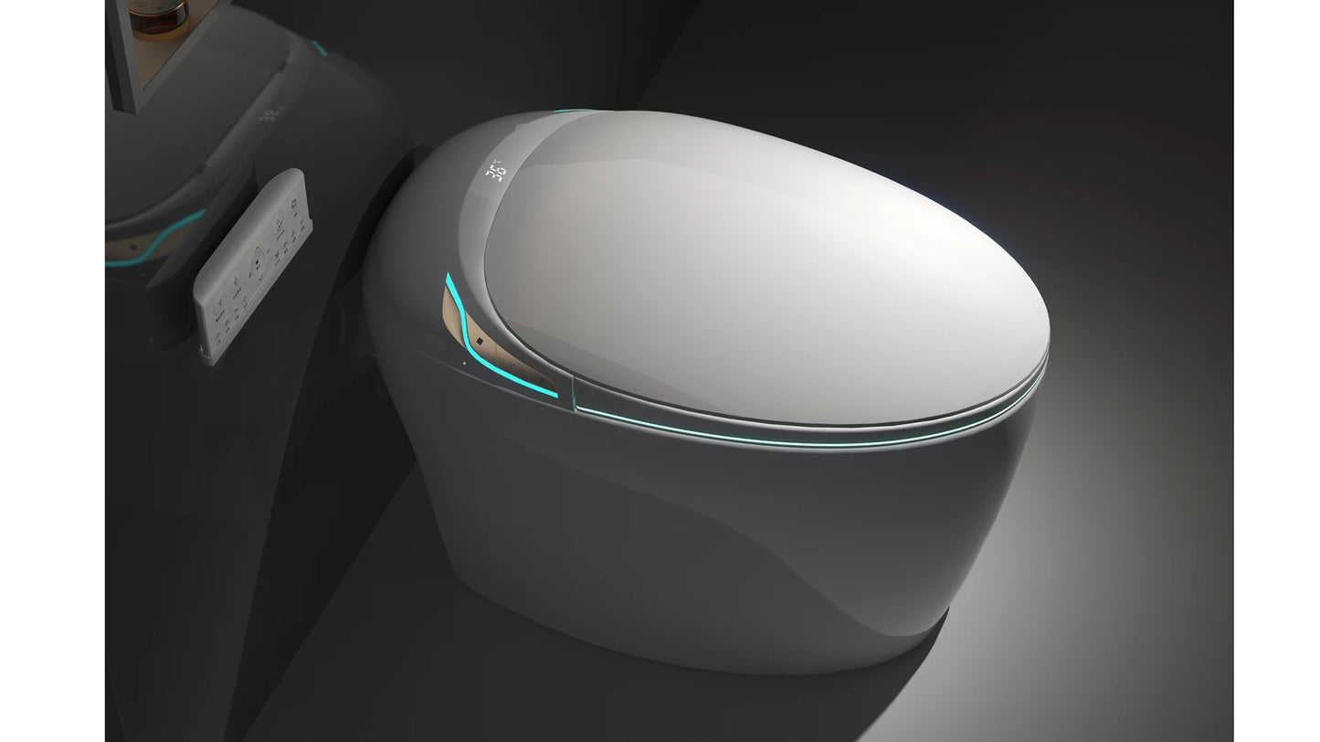 Unique Smart Toilet with Built In Bidet, Intelligent One Piece Toilet For Modern Bathroom, Auto Open/Close Seat, Foot Sensor