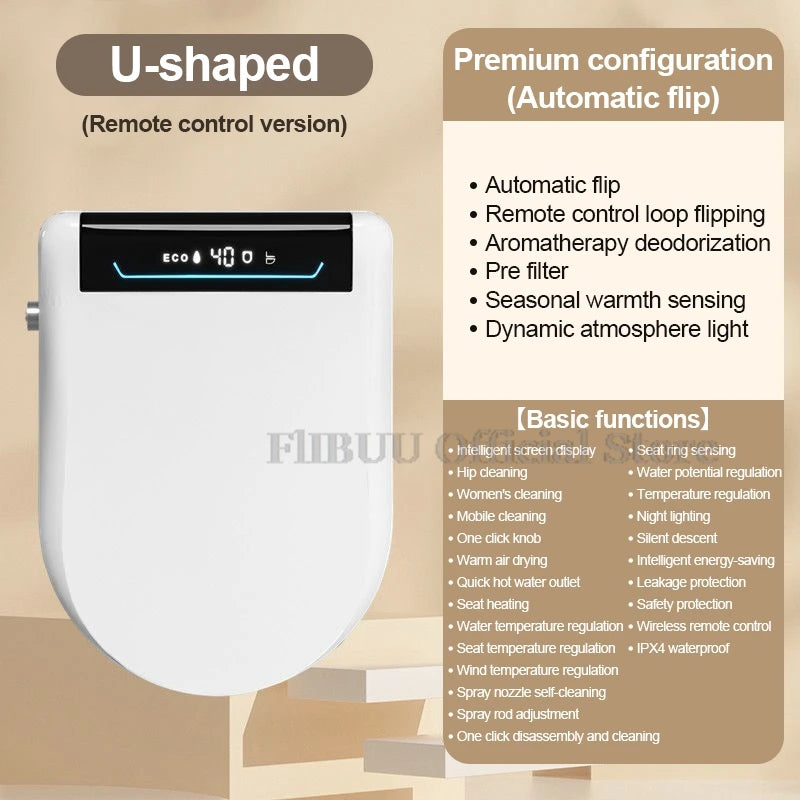Smart Bidet Toilet Seat Cover with Wireless Remote Multiple Spray Modes Heated Seat Warm Water Air Dryer Toilet Lid Elongated