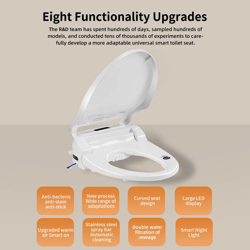 Smart bathroom toilet seat with remote control, heated seat, slow closing, drying, warm water, night light, WC smart sensor seat