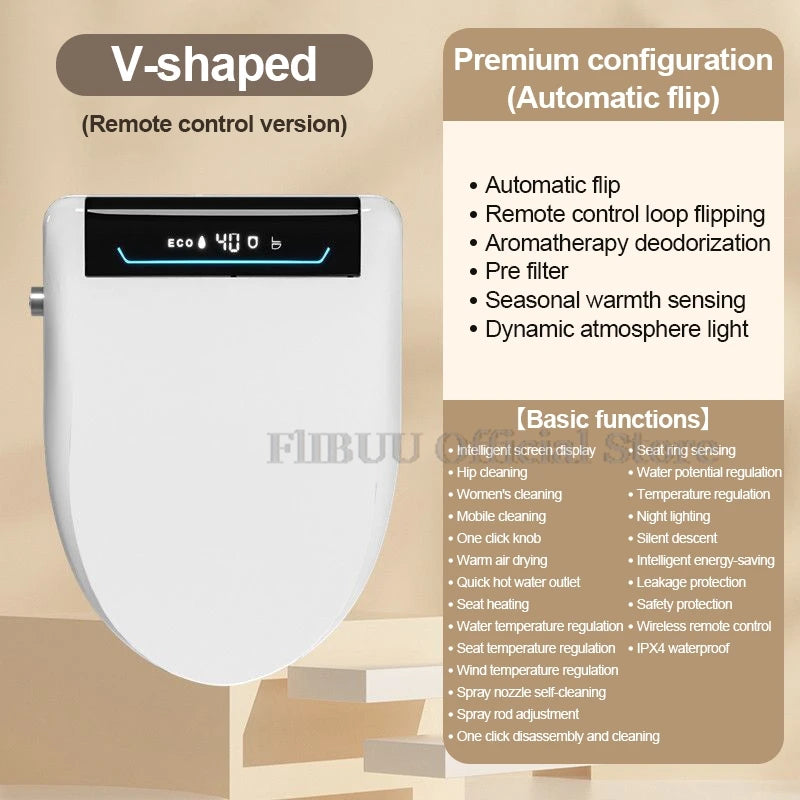 Smart Bidet Toilet Seat Cover with Wireless Remote Multiple Spray Modes Heated Seat Warm Water Air Dryer Toilet Lid Elongated