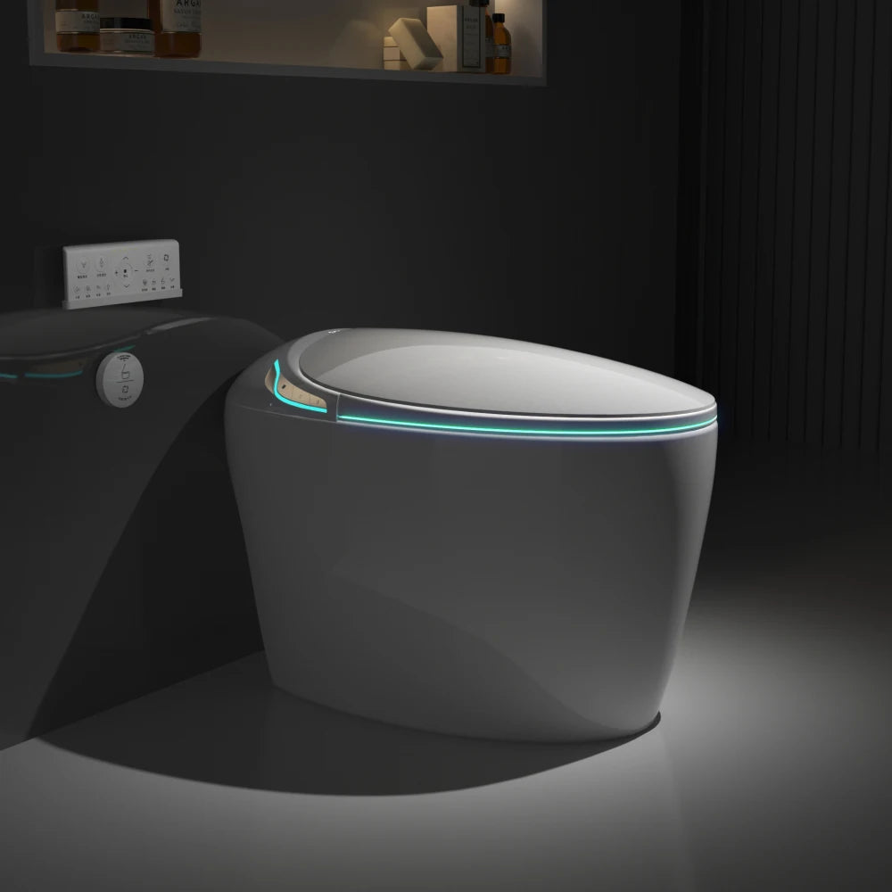 Unique Smart Toilet with Built In Bidet, Intelligent One Piece Toilet For Modern Bathroom, Auto Open/Close Seat, Foot Sensor