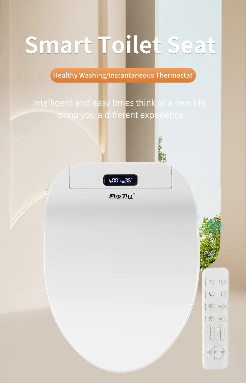 Smart bathroom toilet seat with remote control, heated seat, slow closing, drying, warm water, night light, WC smart sensor seat