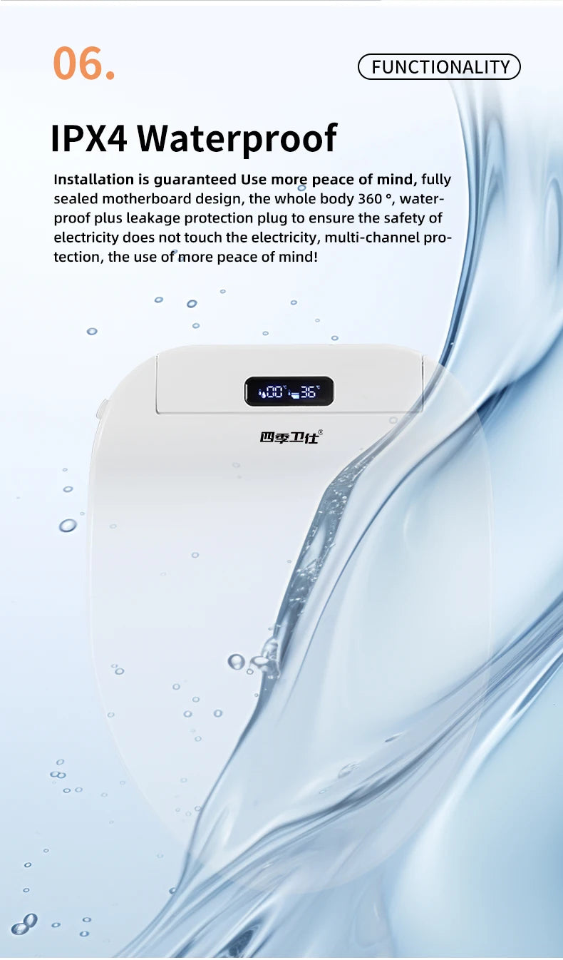 Smart bathroom toilet seat with remote control, heated seat, slow closing, drying, warm water, night light, WC smart sensor seat